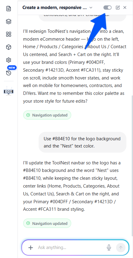 The memory toggle button at the top right of the AI Buddy chat